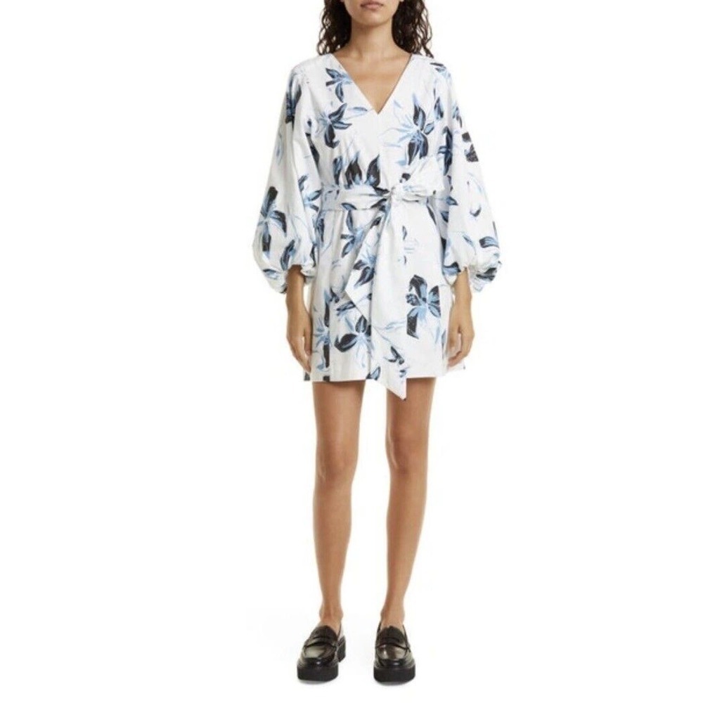 Tanya Taylor Dress Womens Loretta Floral Belt Lined Balloon Sleeve New Sz 2